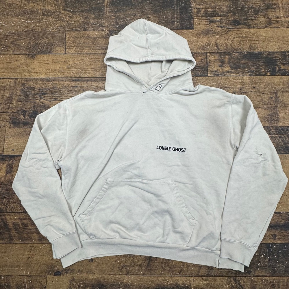 READ Lonely Ghost Hoodie Sweatshirt‎ Beige Ghost Embroidered Men's Size xLarge